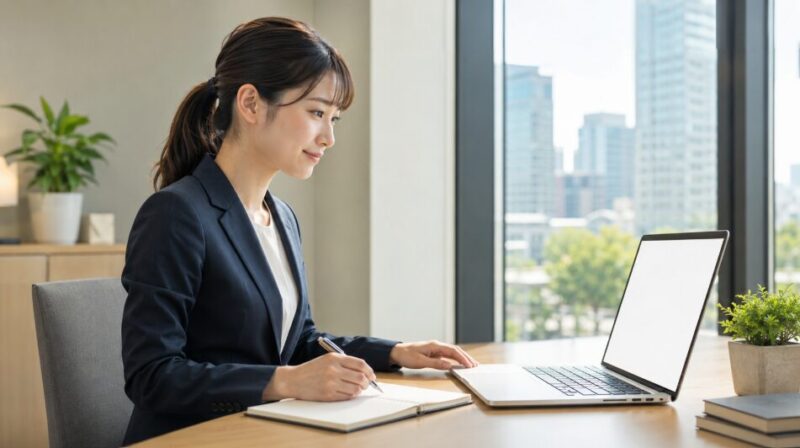 相手に失礼のないビジネスメール表現を整える日本人女性会社員